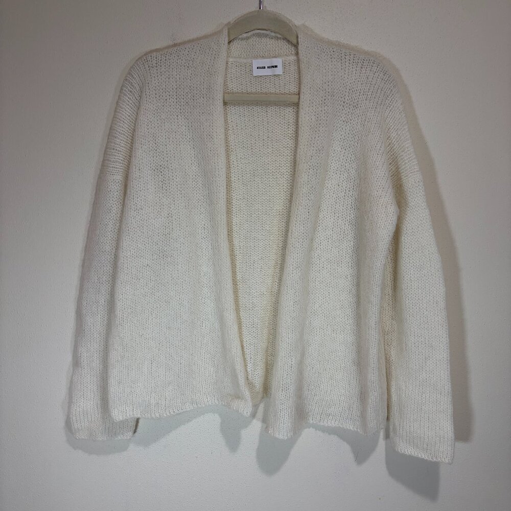Atelier Delphine XS/S Alpaca Cream Knit Open Front Cardigan Sweater Long Sleeve